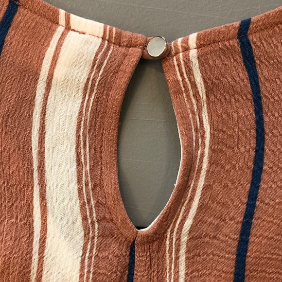 Everly Striped V-Neck Tie-Waist Romper in Rust and Cream - Picture 6 of 11